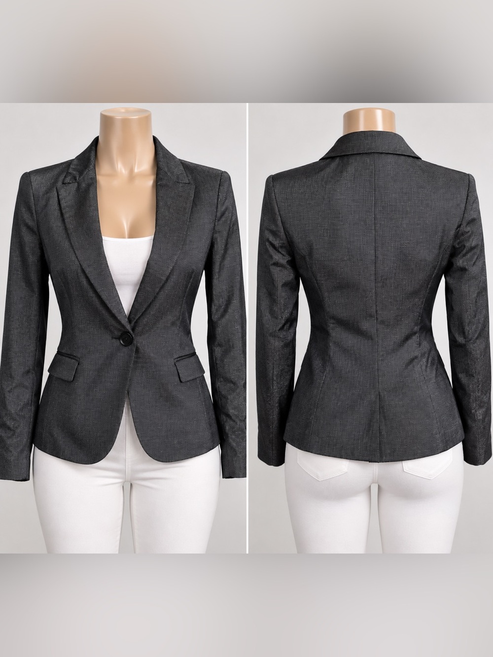 Zara Charcoal Tailored Single-Button Blazer